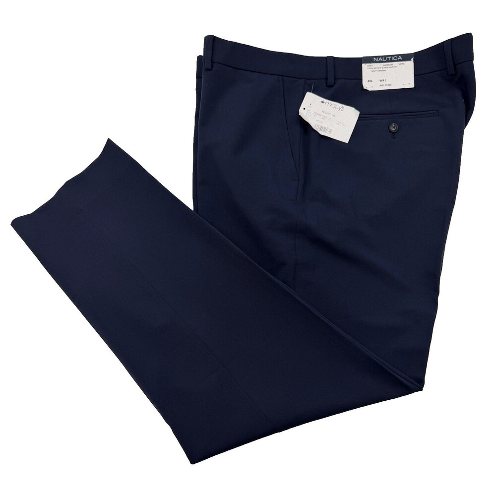NEW NAUTICA MENS 41X32 SOLID NAVY BLUE STRETCH SOFT TROUSERS DRESS PANTS SLACKS